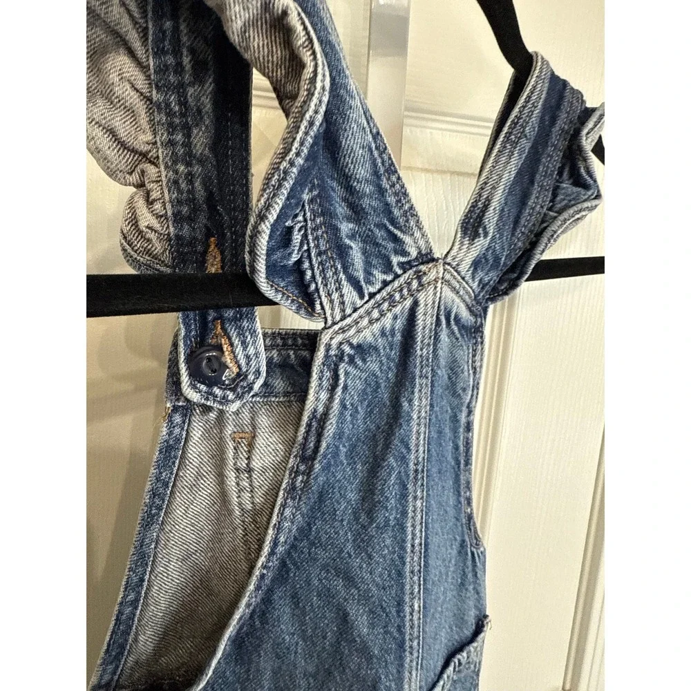 Gap Denim Girls Blue‎ Jean Overalls Size 4 Wide Leg Adjustable Ruffled Straps